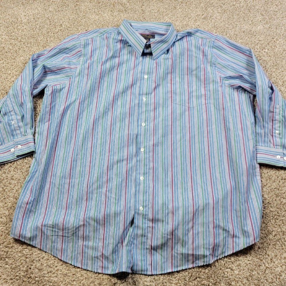 K&S Signature Shirt Mens 20 33/4 Big Multicolor Long Sleeve Button Up Striped